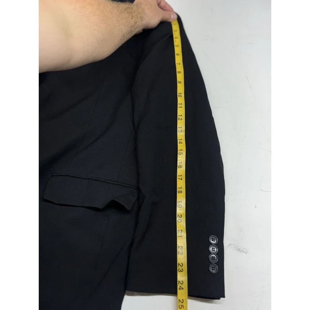 Andrew Fezza Mens Blazer Jacket Solid Black Size 43R Super 100’s Luxury Wool
